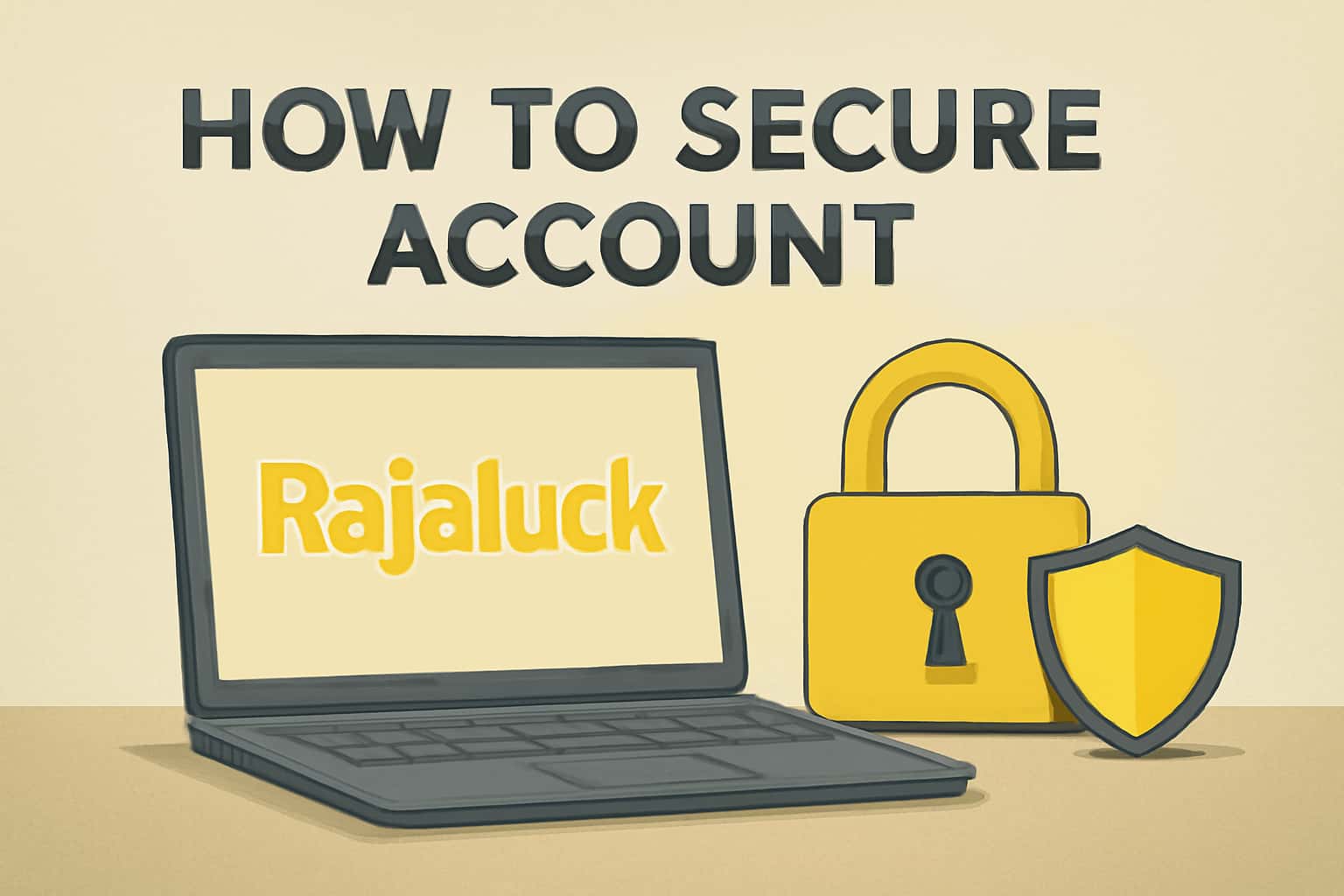 An informational visual representation of securing a Rajaluck account with high-tech theme.