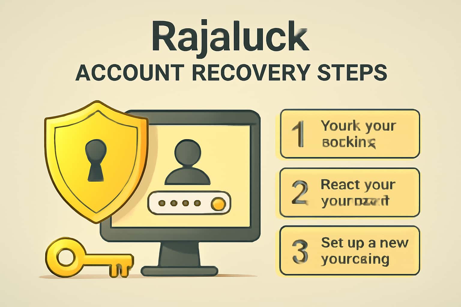 An informative graphic illustrating the Rajaluck Account Recovery process with relevant visuals.