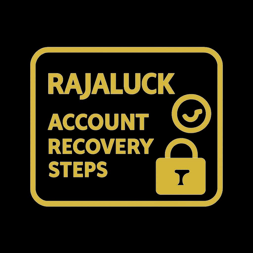 A professional badge design for Rajaluck Account Recovery Steps.