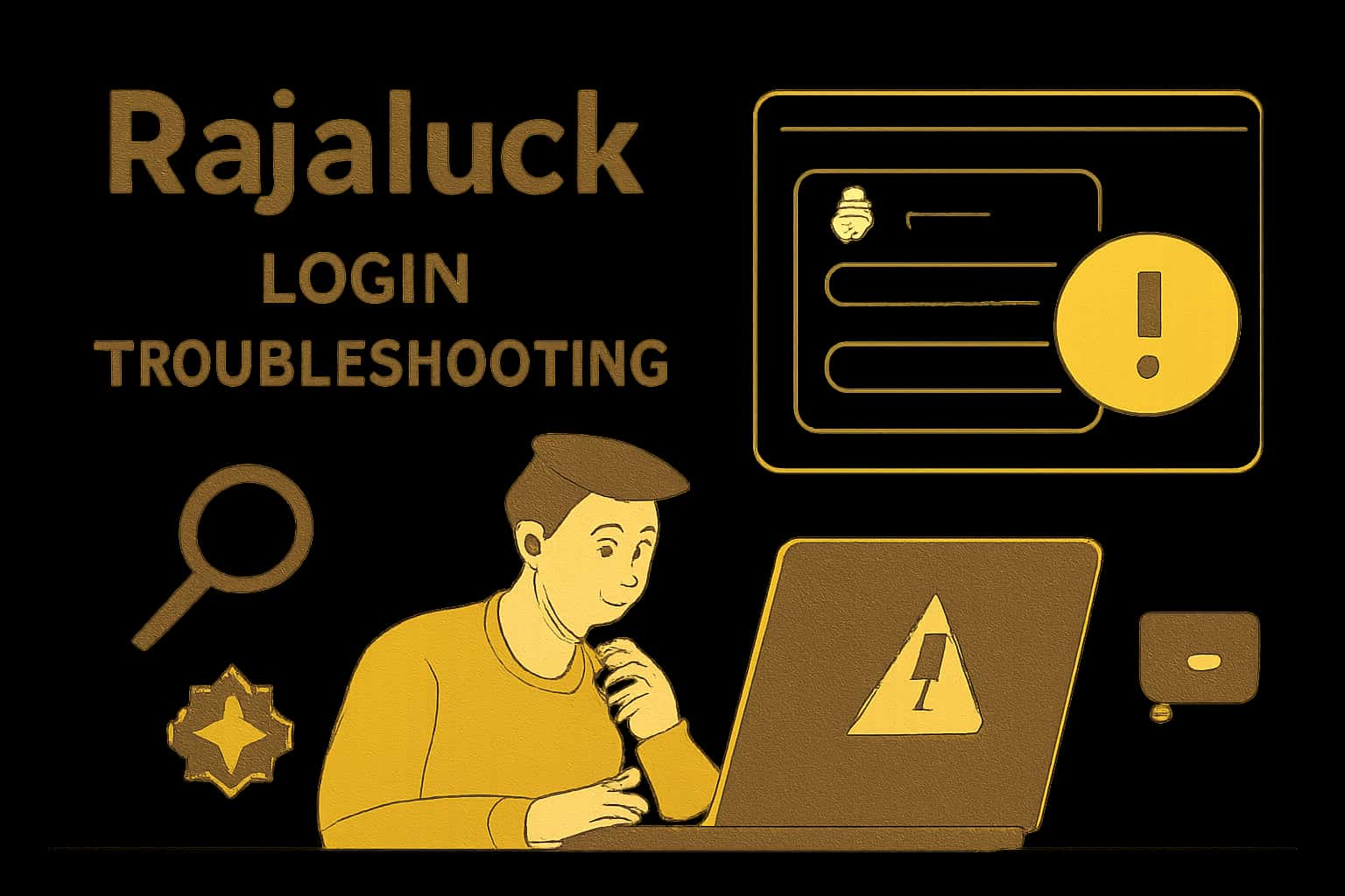 A conceptual image depicting Rajaluck Login Troubleshooting themes with vibrant #c7bc22 accents.