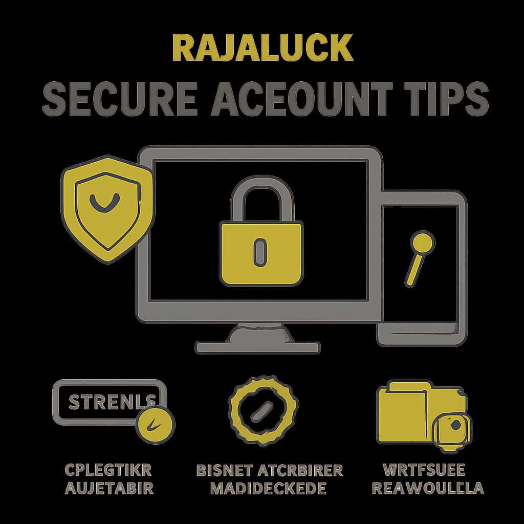 An educational illustration detailing account security steps for Rajaluck.